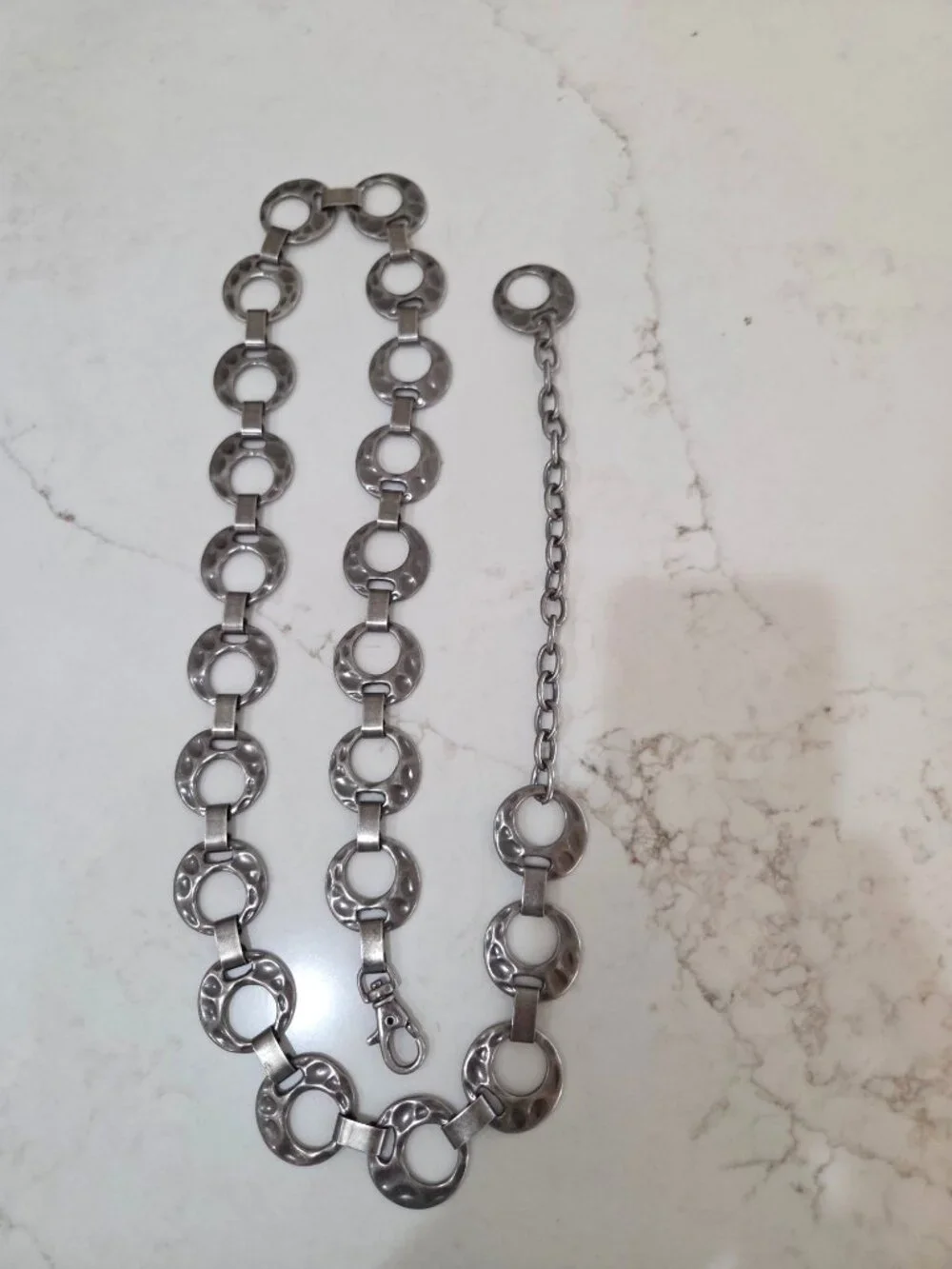 Silver-Tone Hammered Circle Chain‎ Link Belt L Adjustable Lobster Clasp Closure